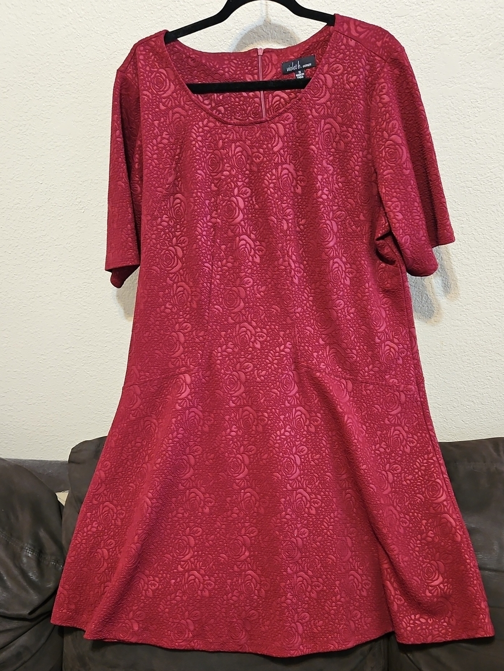 Violet Wine Textured Fit-and-Flare Midi Dress